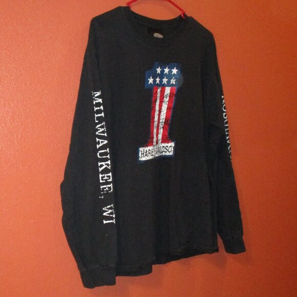Harley Davidson Museum Men Large Black Red White Graphic Long Sleeve Shirt - Picture 2 of 12